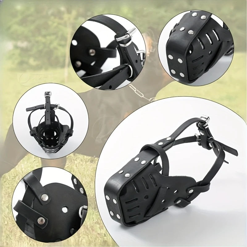 L Adjustable Leather Dog Muzzle for Large Breeds, Anti-Bite and Anti-Bark - Image 2