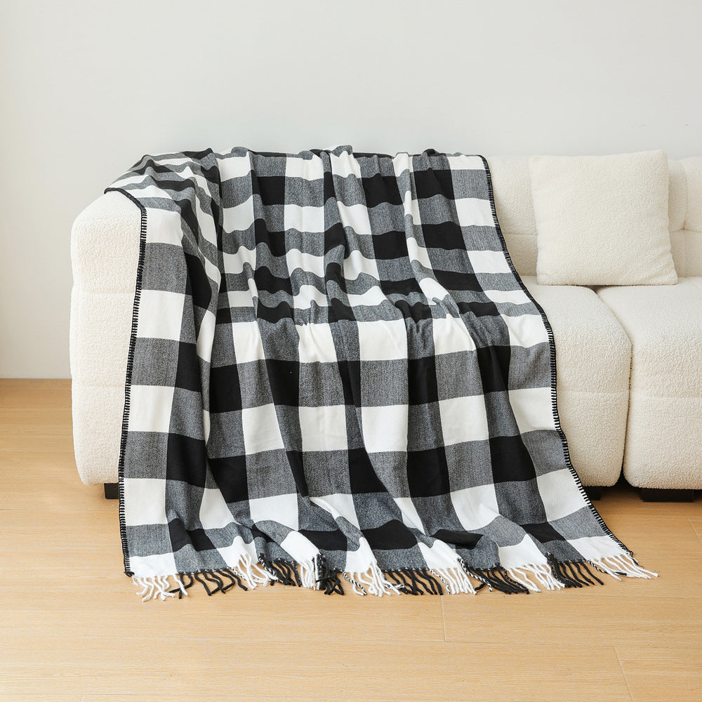 Classic Black White Checkered Faux Cashmere Blanket, 130 x 210 cm, 650g - Image 2