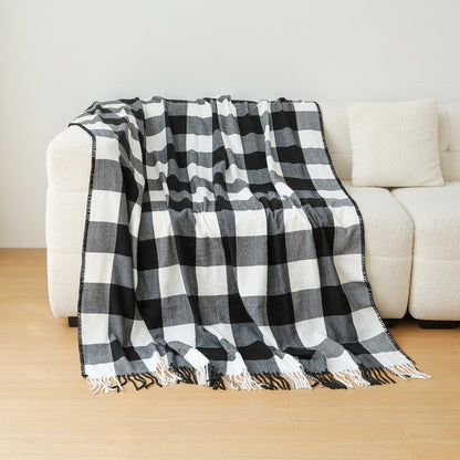 Classic Black White Checkered Faux Cashmere Blanket, 130 x 210 cm, 650g - Image 2