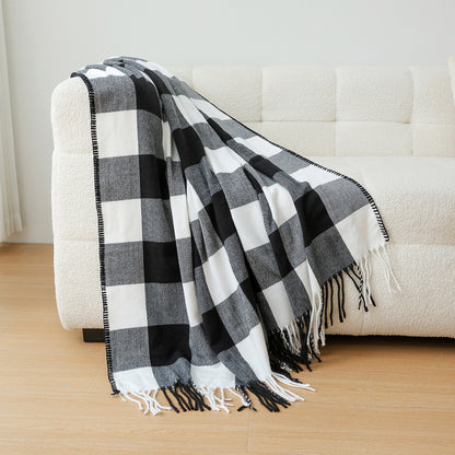Classic Black White Checkered Faux Cashmere Blanket, 130 x 210 cm, 650g - Image 3