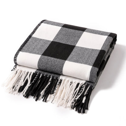 Classic Black White Checkered Faux Cashmere Blanket, 130 x 210 cm, 650g - Image 4