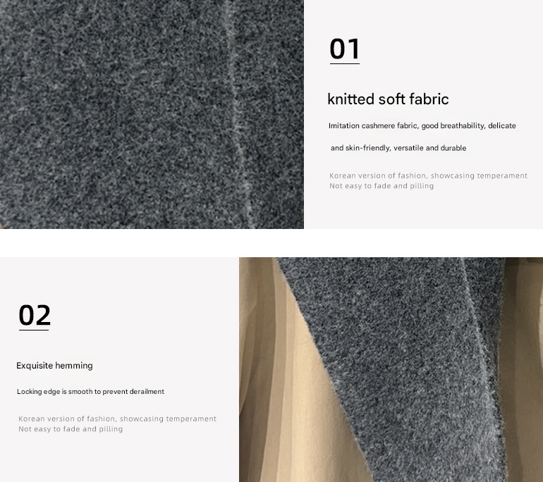 2-Piece Dark Grey Coffee Elegant Wool Blend Triangle Scarf - Luxurious Knit Shawl for Women (39 x 110cm) - Image 2
