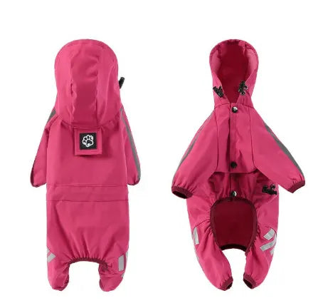 S Pink And Gray Trim Waterproof Four-Legged Dog Raincoat with Leash Hole for Small Breeds