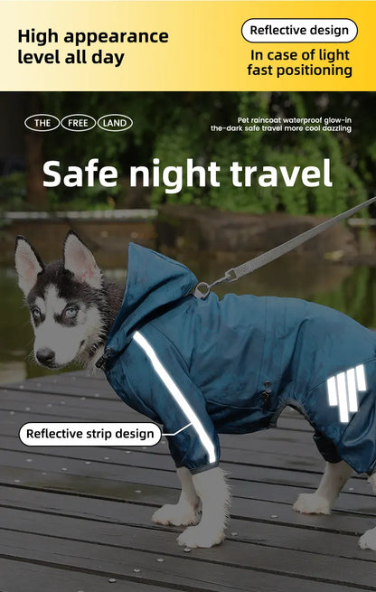 XL Pink And Gray Trim Waterproof Four-Legged Dog Raincoat with Leash Hole for Small Breeds - Image 5