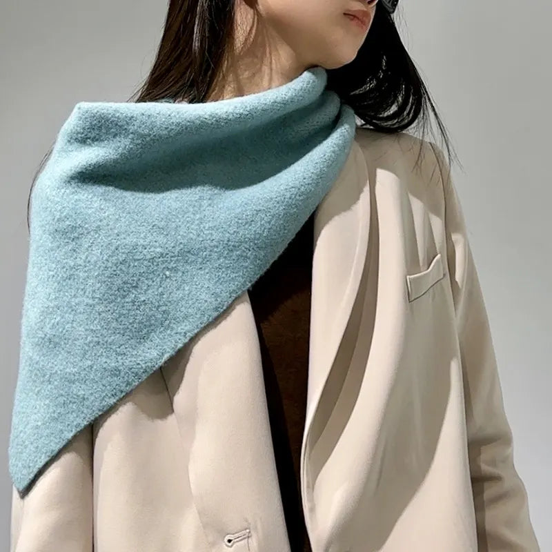 2-Piece Blue Elegant Wool Blend Triangle Scarf - Luxurious Knit Shawl for Women (39 x 110cm)