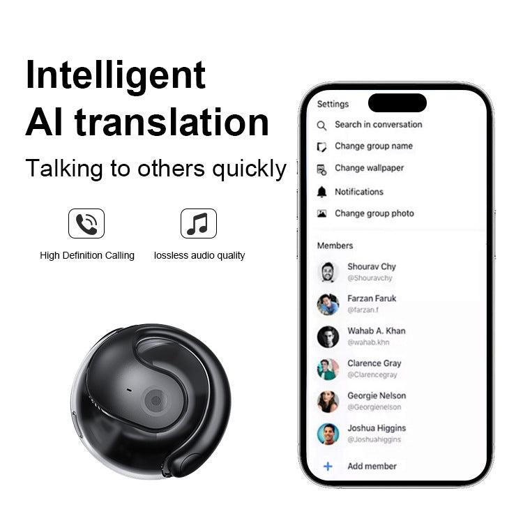 Black T2 AI Smart Translation Earbuds - Open-Ear OWS Bluetooth 5.4 Headphones with Simultaneous Interpretation & IPX4 Waterproof - Image 2