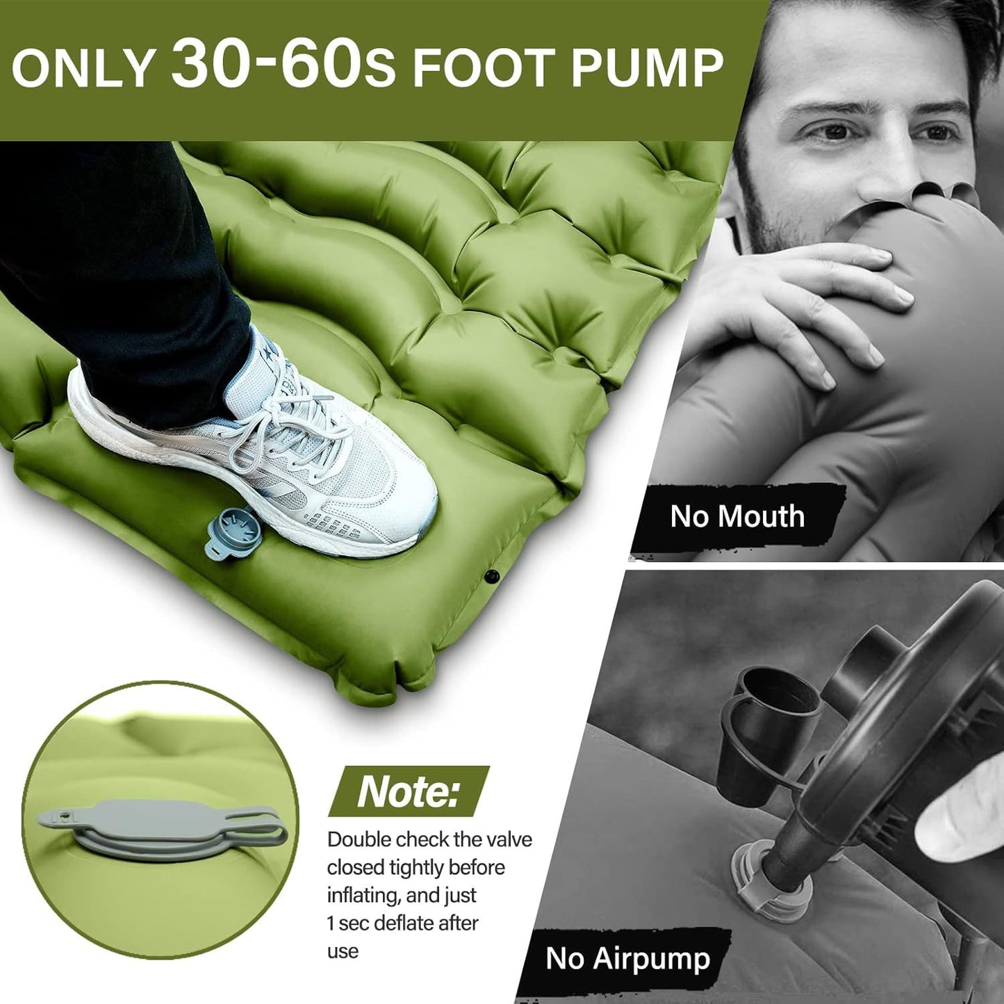 Grey 190cm Ultra-Light Foot Pump Inflatable Camping Sleeping Pad - Image 3