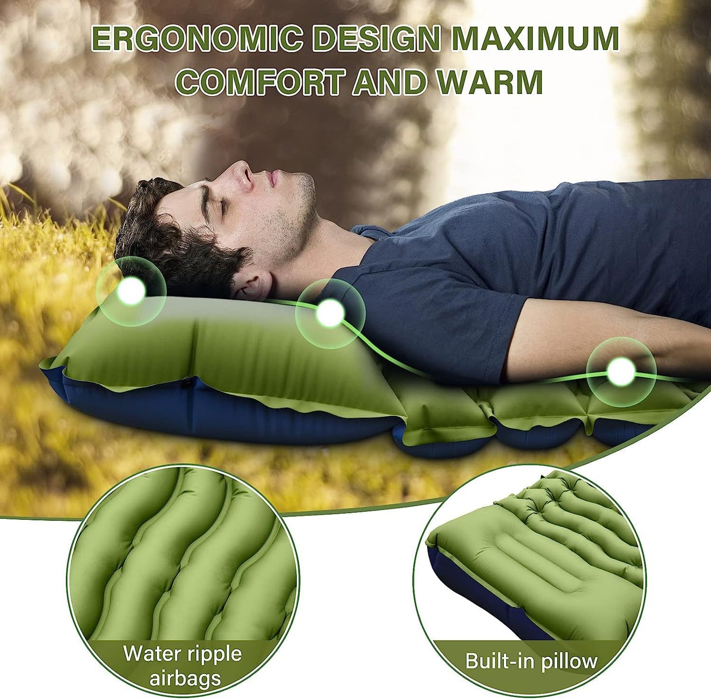 Grey 190cm Ultra-Light Foot Pump Inflatable Camping Sleeping Pad - Image 4