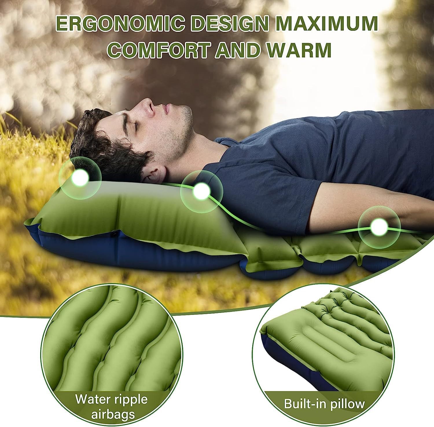 Grey 190cm Ultra-Light Foot Pump Inflatable Camping Sleeping Pad - Image 4