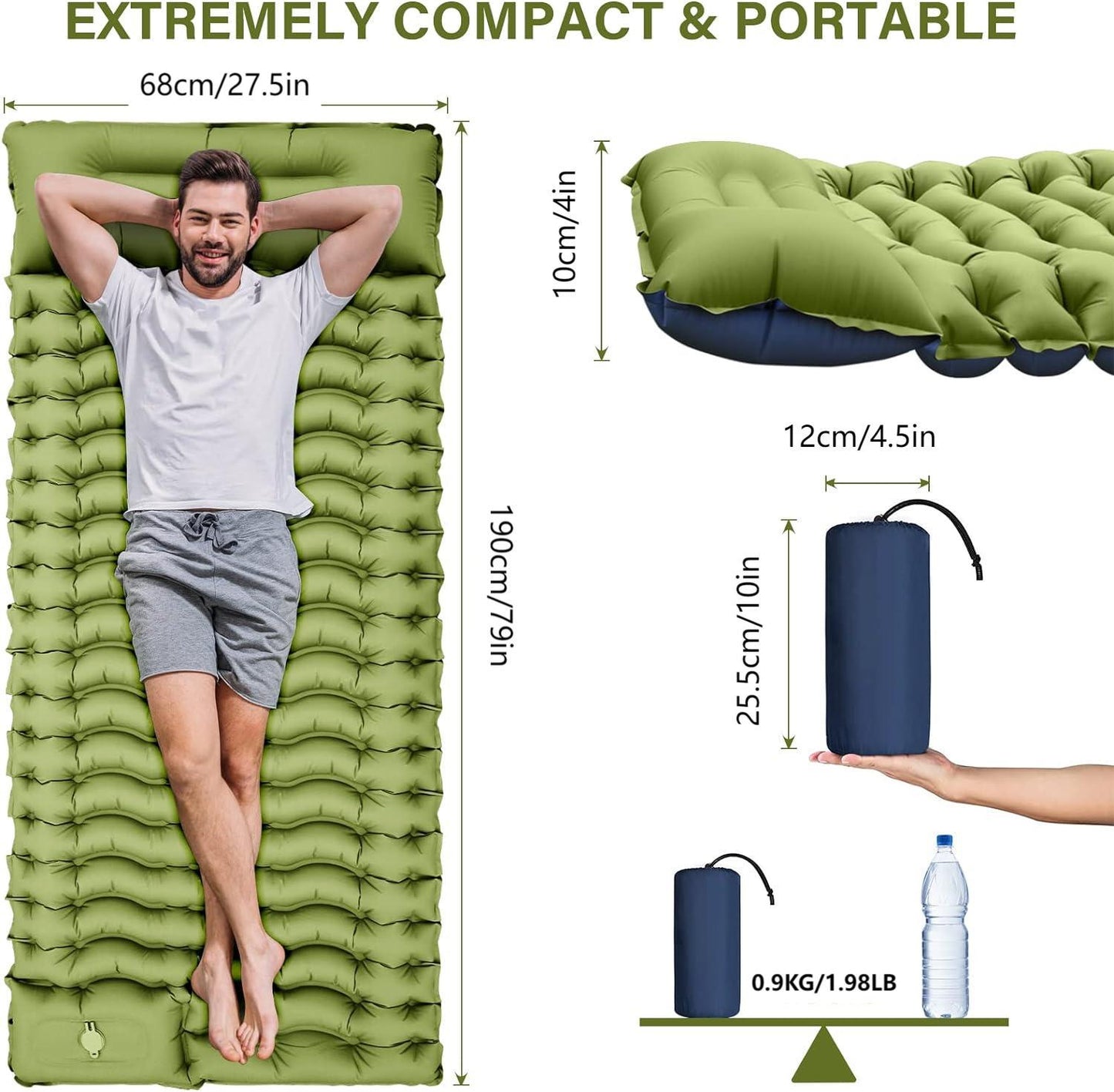 Grey 190cm Ultra-Light Foot Pump Inflatable Camping Sleeping Pad - Image 8