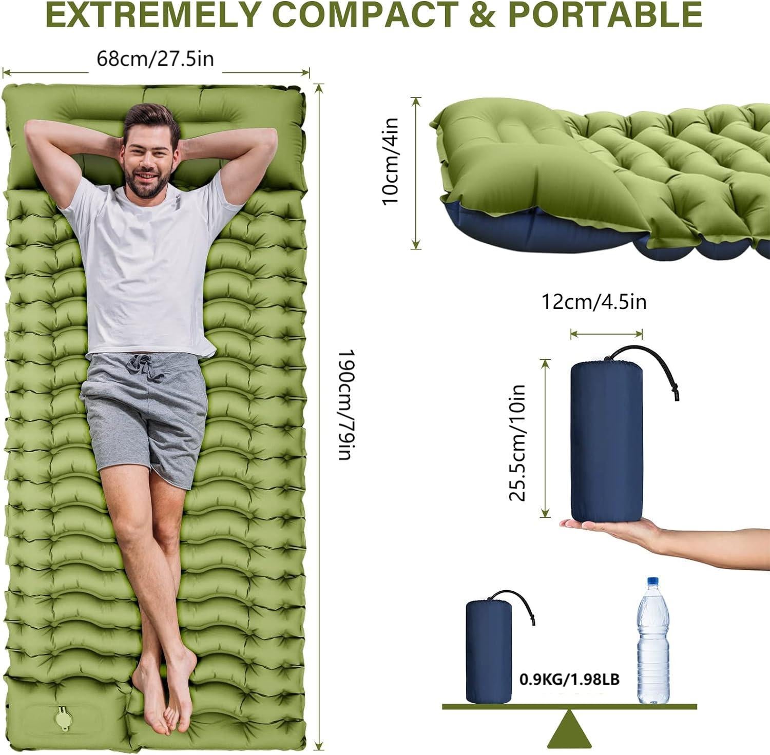 Grey 190cm Ultra-Light Foot Pump Inflatable Camping Sleeping Pad - Image 8