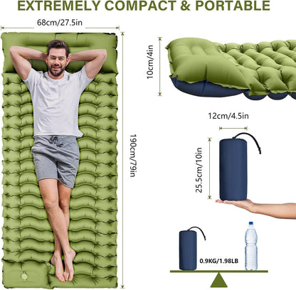 Grey 190cm Ultra-Light Foot Pump Inflatable Camping Sleeping Pad - Image 8