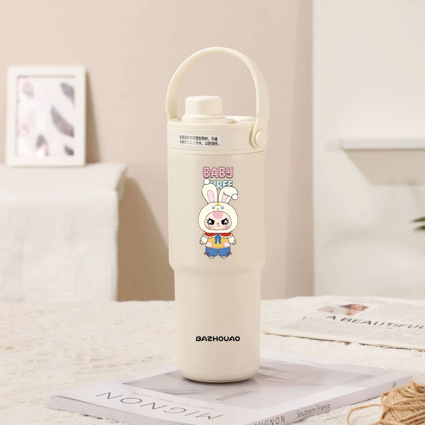 Creamy White - Baby 3 30oz Ceramic-Lined Insulated Tumbler with Handle, 735ml Stainless Steel Travel Mug