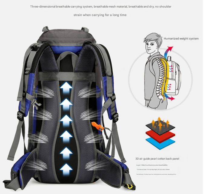 Navy Blue Nylon Hiking Backpack - Multifunctional Outdoor Sports Bag - Image 4
