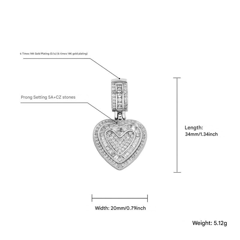Iced Out Heart Pendant Necklace - 5A+ CZ Stones, 14K Gold Plated with Rope Chain(Silver) - Image 4