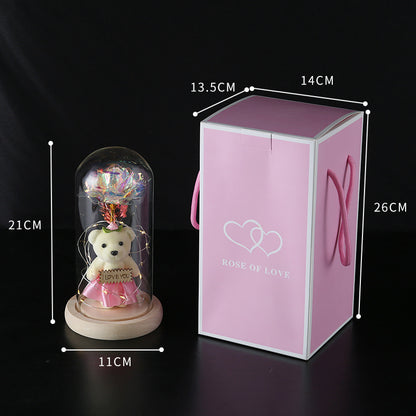 Enchanted Rose & Teddy Bear in Glass Dome with LED Lights - I Love You" Gift(purple)" - Image 2