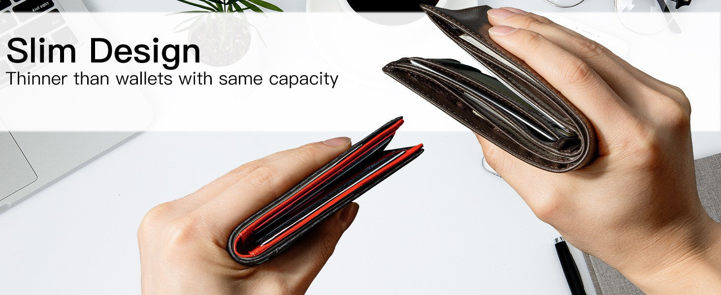 Men's Slim Leather Bifold Wallet - RFID Blocking, 11 Card Slots, ID Window(Carbon Green) - Image 5