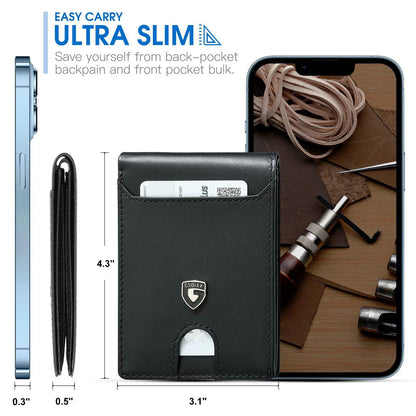 Men's Slim Leather Bifold Wallet - RFID Blocking, 11 Card Slots, ID Window(Carbon Blue) - Image 3