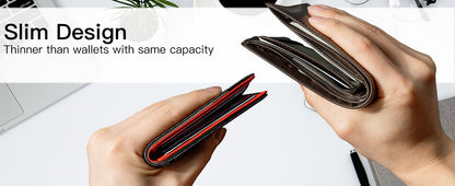 Men's Slim Leather Bifold Wallet - RFID Blocking, 11 Card Slots, ID Window(Carbon Silver) - Image 5