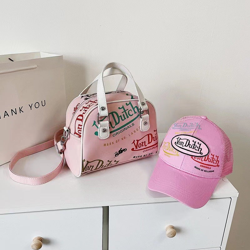 Retro Print PU Leather Dome Satchel Bag - Versatile Crossbody & Handbag(Pink)