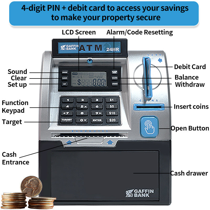 Kids ATM Savings Bank - Electronic Piggy Bank with Debit Card, PIN(Pink) - Image 3