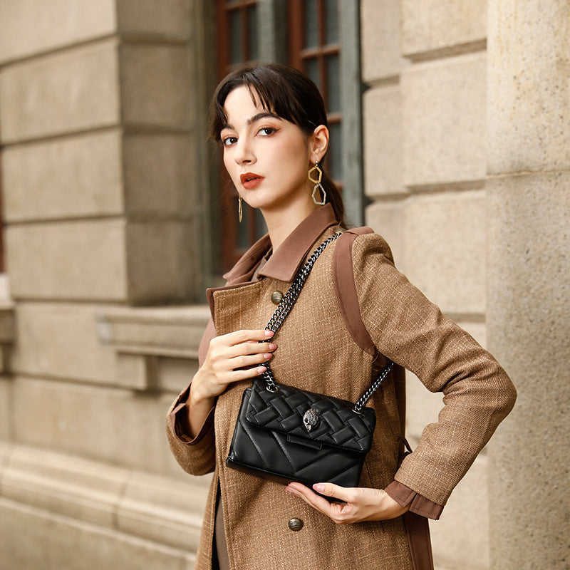 Elegant Quilted Leather Chain Bag with Bird Head Clasp(Black) - Image 2