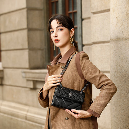 Elegant Quilted Leather Chain Bag with Bird Head Clasp(Black) - Image 2