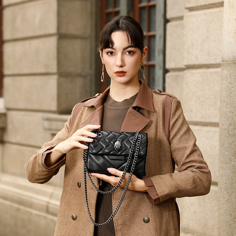 Elegant Quilted Leather Chain Bag with Bird Head Clasp(Black) - Image 3