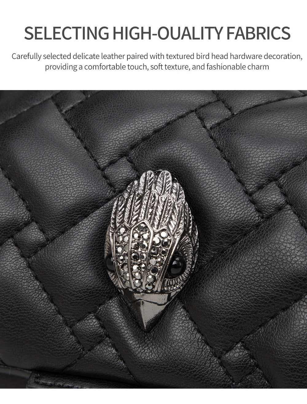 Elegant Quilted Leather Chain Bag with Bird Head Clasp(Black) - Image 5