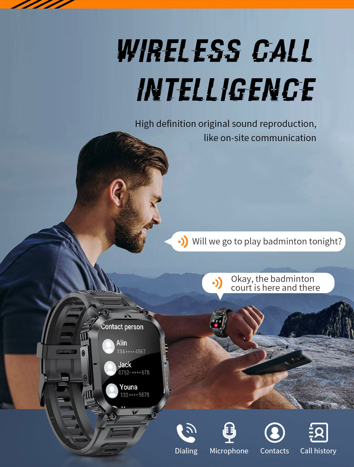 Smartwatch with Flashlight, Compass & Wireless Calling - Health & Fitness Tracker(Black silicone with silver case) - Image 6