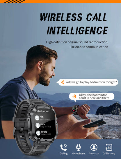 Smartwatch with Flashlight, Compass & Wireless Calling - Health & Fitness Tracker(Silver case with silver steel + black silicone) - Image 6