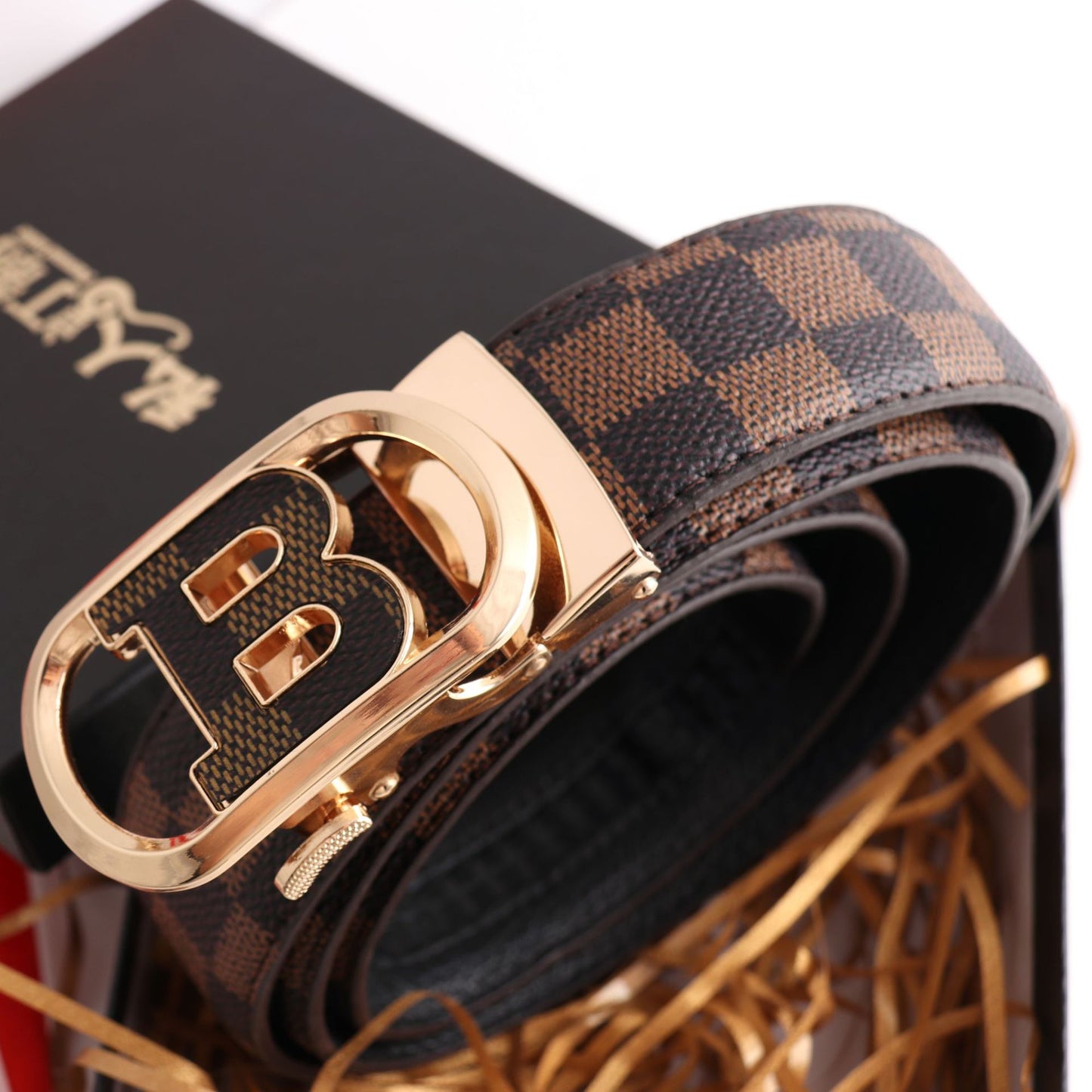Luxury Designer Style PU Leather Belt,Automatic Buckle(B-patterned black-gray belt + silver buckle - Image 2