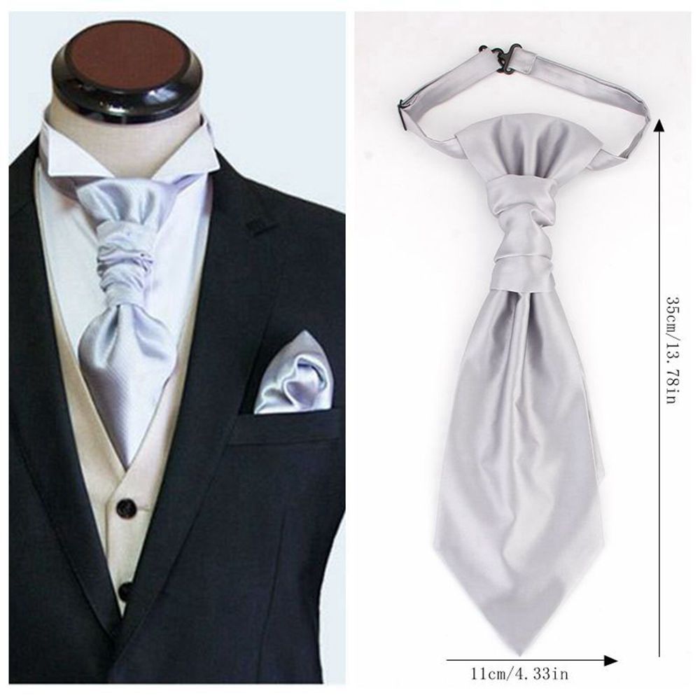 Men's Formal Paisley Ascot Cravat & Pocket Square Set - Adjustable Necktie for Weddings(Black) - Image 2