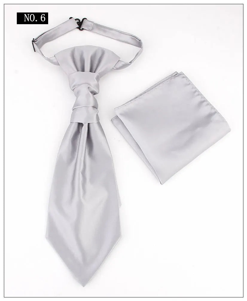 Men's Formal Paisley Ascot Cravat & Pocket Square Set - Adjustable Necktie for Weddings(Light Gray )