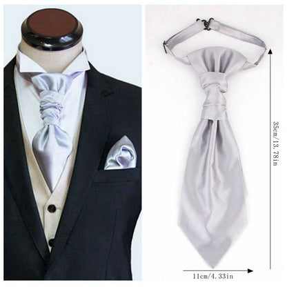 Men's Formal Paisley Ascot Cravat & Pocket Square Set - Adjustable Necktie for Weddings(Light Gray ) - Image 2