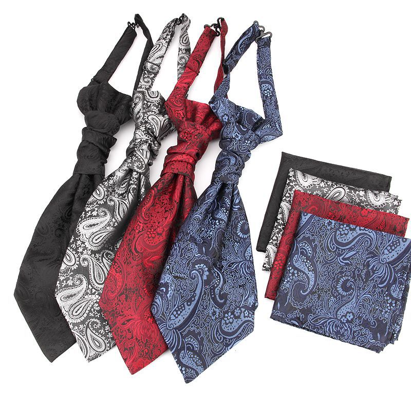 Men's Formal Paisley Ascot Cravat & Pocket Square Set - Adjustable Necktie for Weddings(Light Gray ) - Image 3