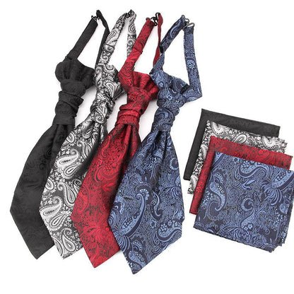 Men's Formal Paisley Ascot Cravat & Pocket Square Set - Adjustable Necktie for Weddings(Light Gray ) - Image 3