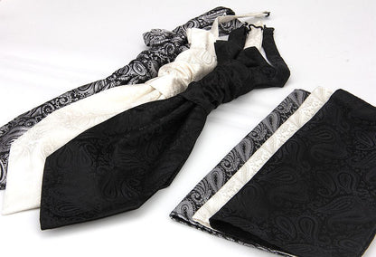 Men's Formal Paisley Ascot Cravat & Pocket Square Set - Adjustable Necktie for Weddings(Light Gray ) - Image 5