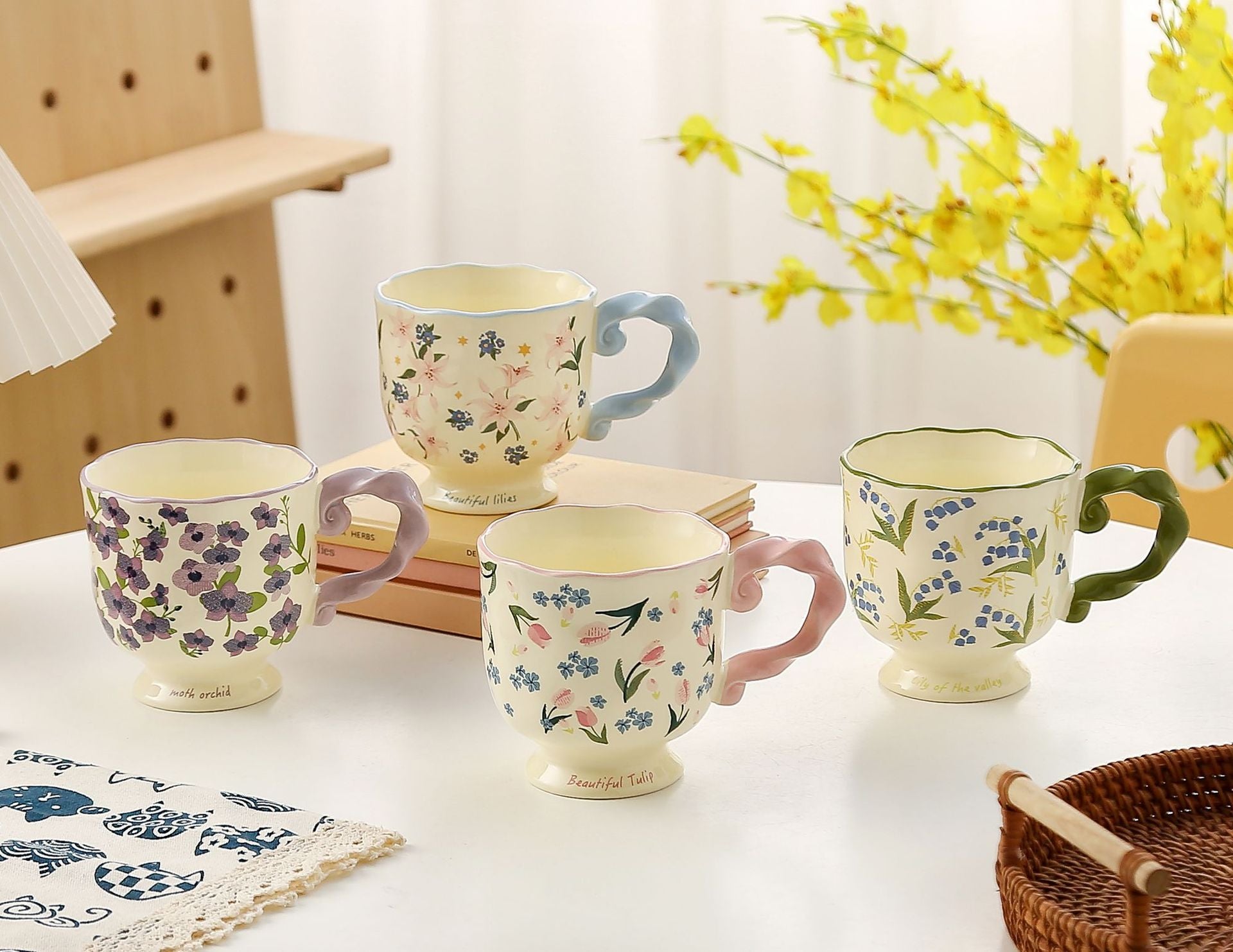 Elegant Ceramic Mug with Sculpted Handle,400ml Vintage Inspired Pedestal Design(Roland purple) - Image 2