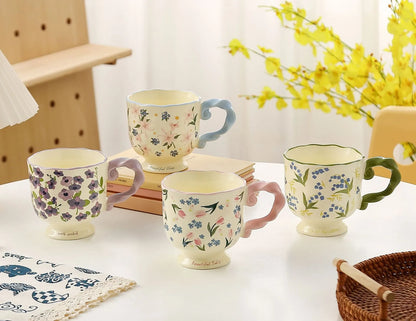 Elegant Ceramic Mug with Sculpted Handle,400ml Vintage Inspired Pedestal Design(Roland purple) - Image 2