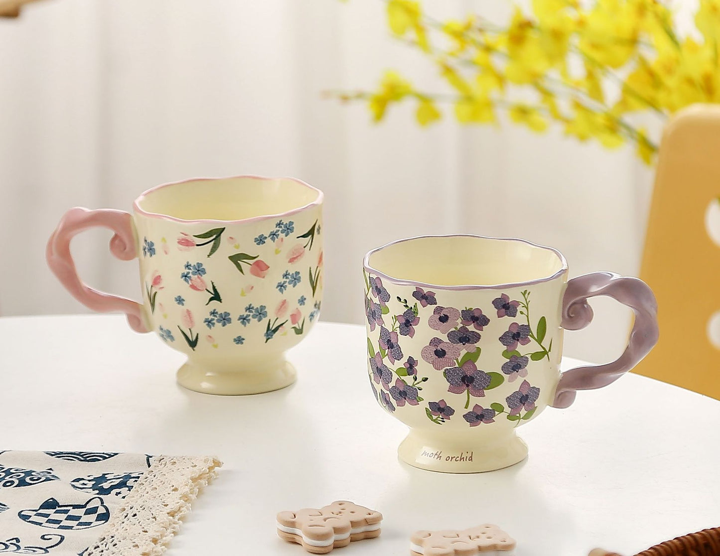 Elegant Ceramic Mug with Sculpted Handle,400ml Vintage Inspired Pedestal Design(Roland purple) - Image 3