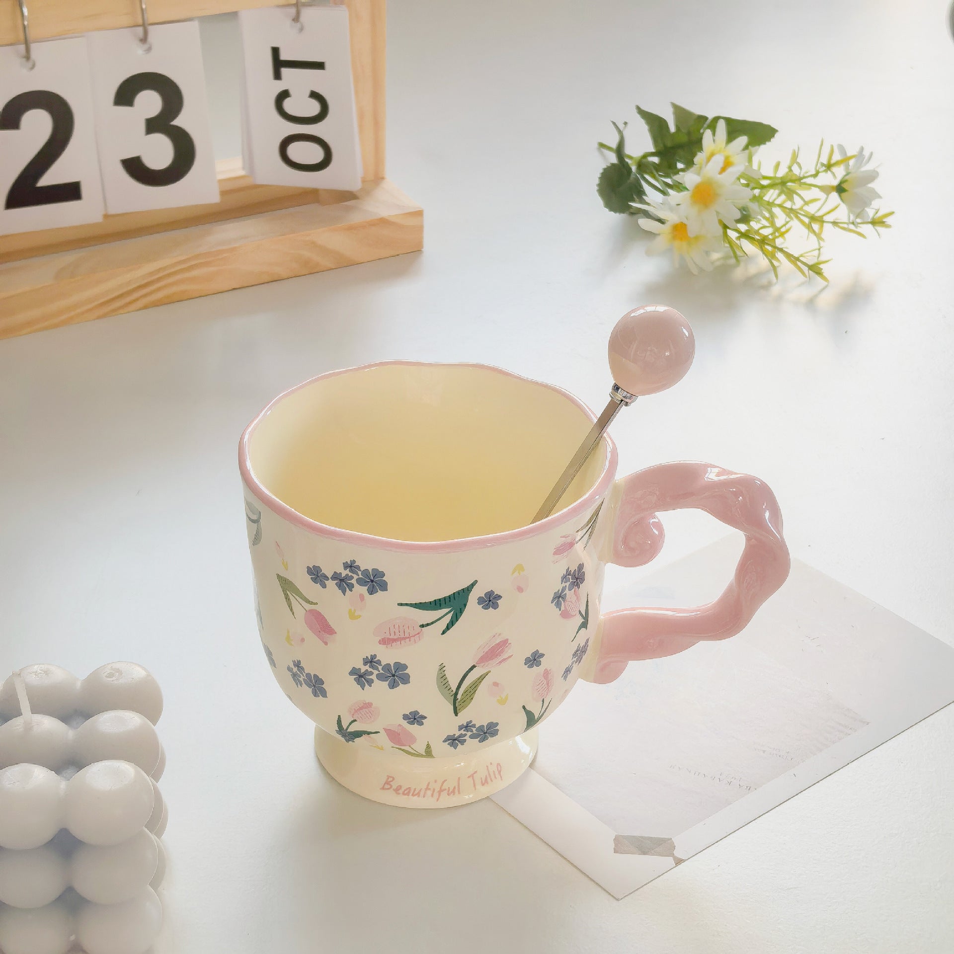 Elegant Ceramic Mug with Sculpted Handle,400ml Vintage Inspired Pedestal Design(Roland purple) - Image 5