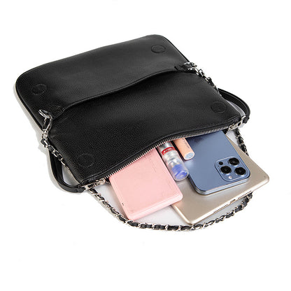 Chic Quilted Leather Crossbody Bag with Chain Strap & Tassel Detail(Golden black) - Image 6