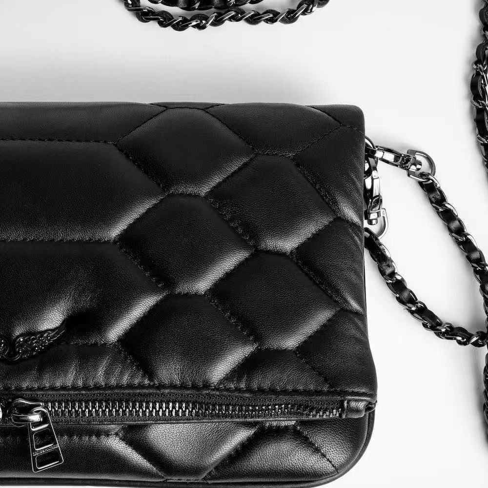 Chic Quilted Leather Crossbody Bag with Chain Strap & Tassel Detail(Black without tassels) - Image 2