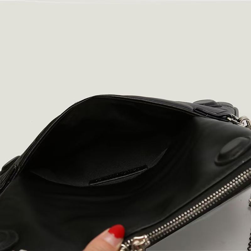 Chic Quilted Leather Crossbody Bag with Chain Strap & Tassel Detail(Black without tassels) - Image 5