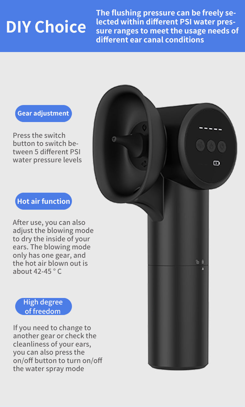 Automatic Electric Ear Wax Removal & Irrigation System - 5 Modes, USB-C, Hot Air Drying(black) - Image 5