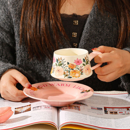 Vintage Floral Ceramic Coffee Cup & Saucer Set(White disc - pink flowers) - Image 4