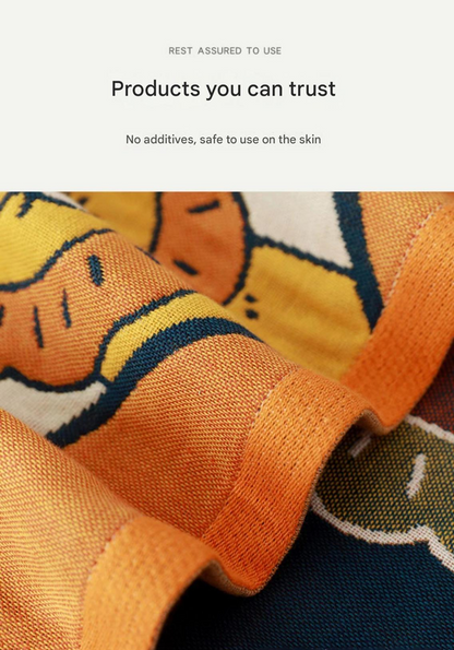 Premium Cartoon Animal Print Gauze Bath Towel - 70x140cm, Soft, Absorbent(Mandela-Brown 70*140) - Image 3