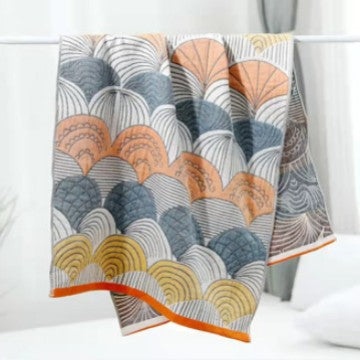 Premium Cartoon Animal Print Gauze Bath Towel - 70x140cm, Soft, Absorbent(Japanese Fan Leaf Orchid 70*140)