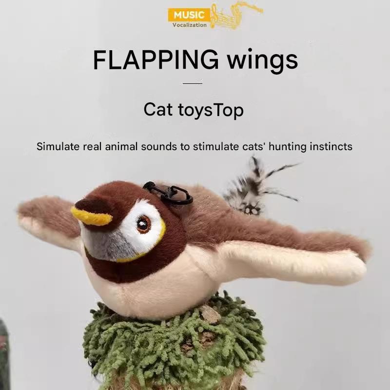 Interactive Flapping Wing Bird Toy for Cats & Dogs,Motion Activated with Sound(Fat Golden Bird) - Image 2